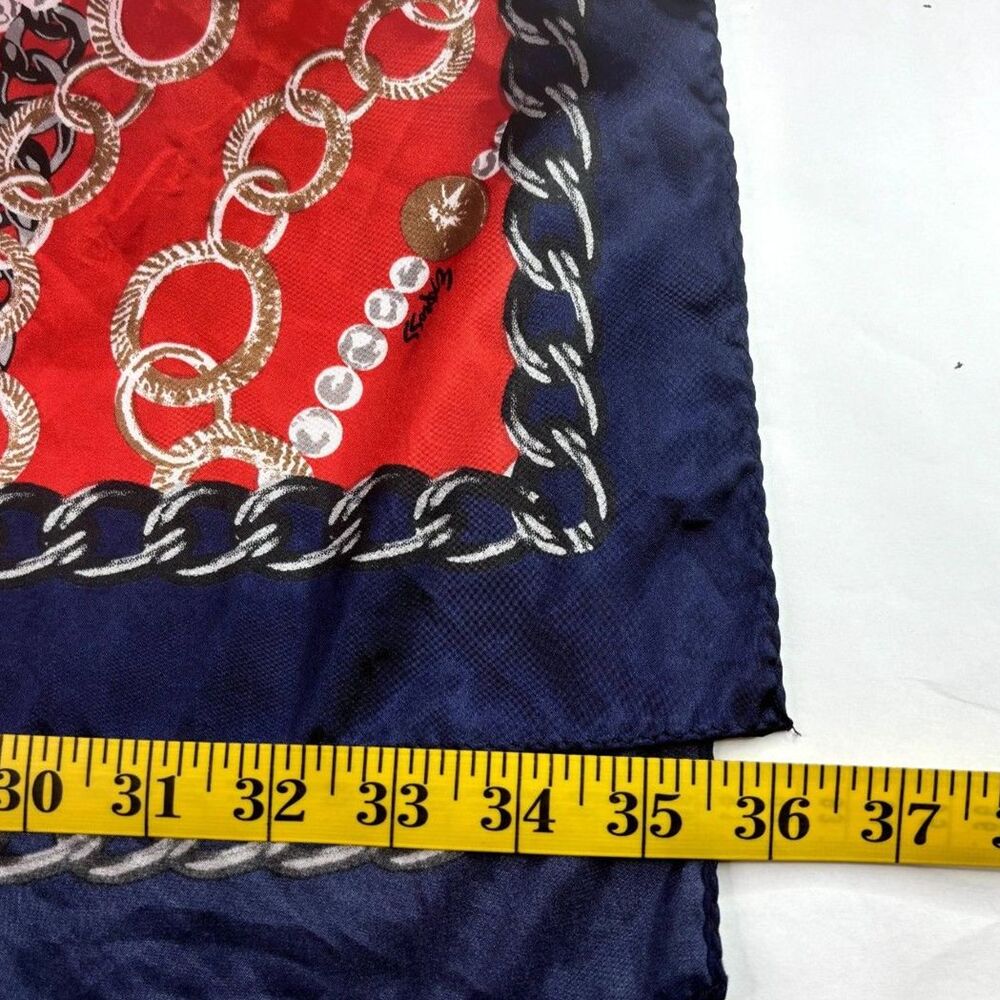 Express Silk Square Monogram Logo Chain Multicolor Scarf Womens Blue Red NWT - Picture 10 of 10